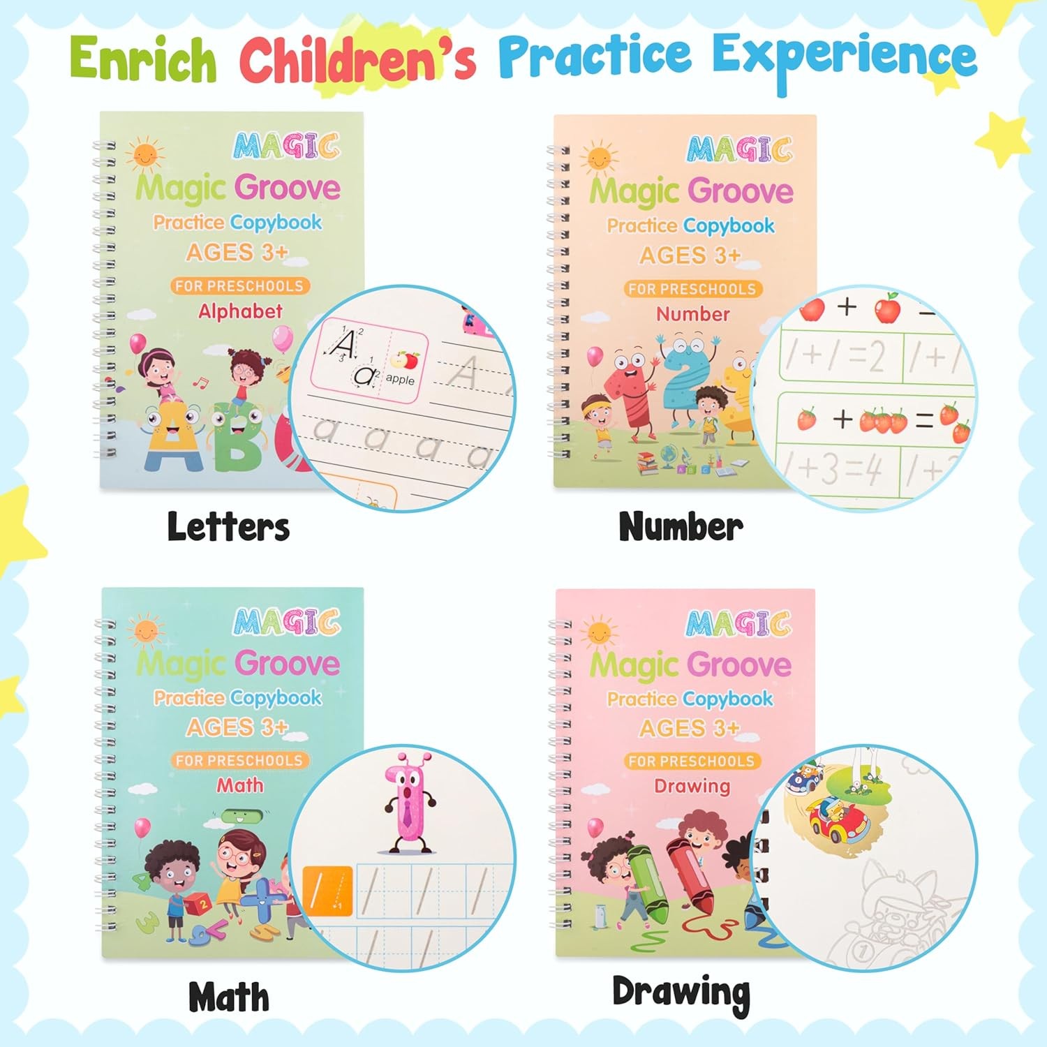 Reusable Grooved Handwriting Practice Books for Kids and Adults Magic Practice