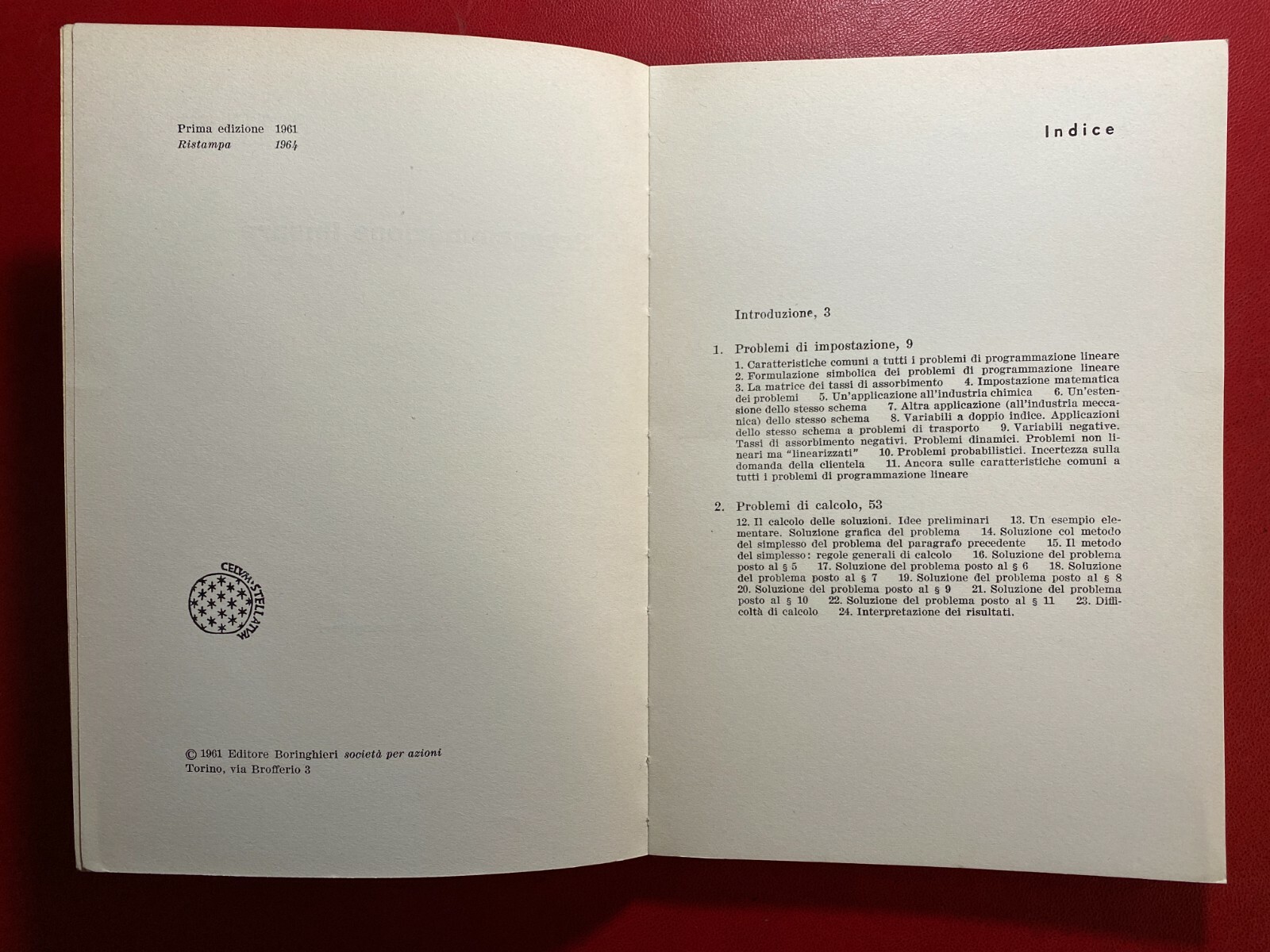 Sergio RICOSSA – PROGRAMMAZIONE LINEARE Ed. Boringhieri (1964) Libro STATISTICA