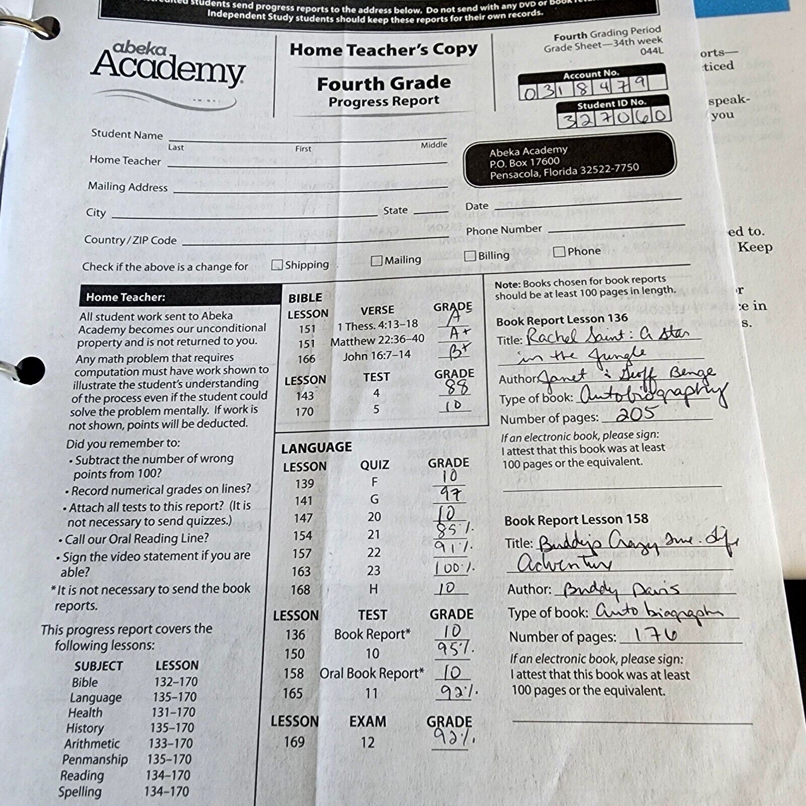 Abeka Grade 4 Homeschool Video Manual 4th Grade Lesson Plans In Binder & Env.