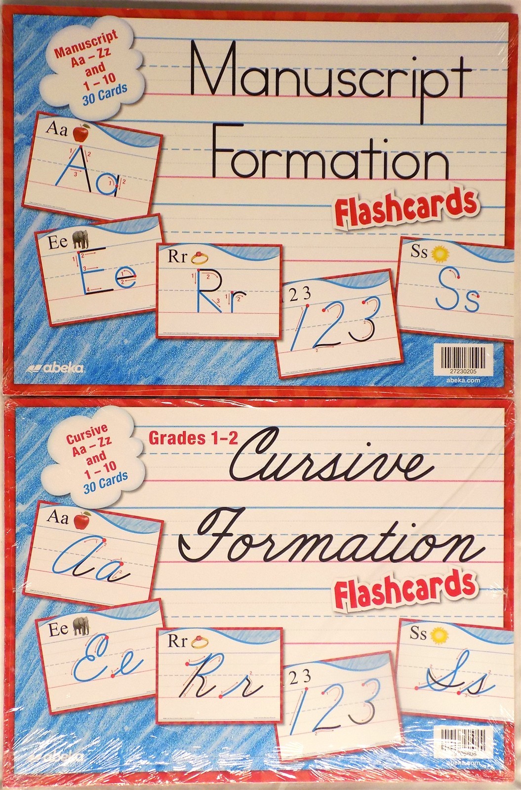 LOT OF 2 Abeka Grades 1 and 2 Cursive Formation &Manuscript Formation Flashcards