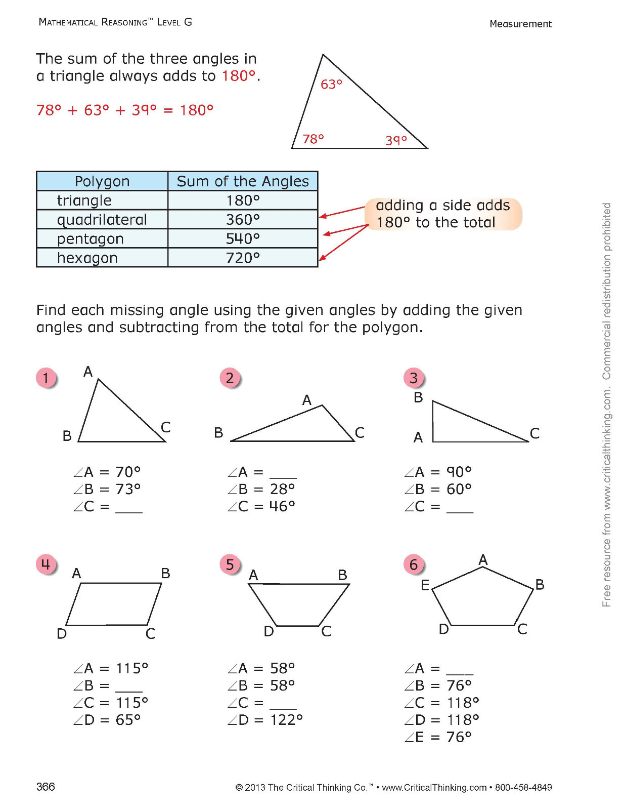 Mathematical Reasoning Level G Math Reasoning Workbook for 6th Grade