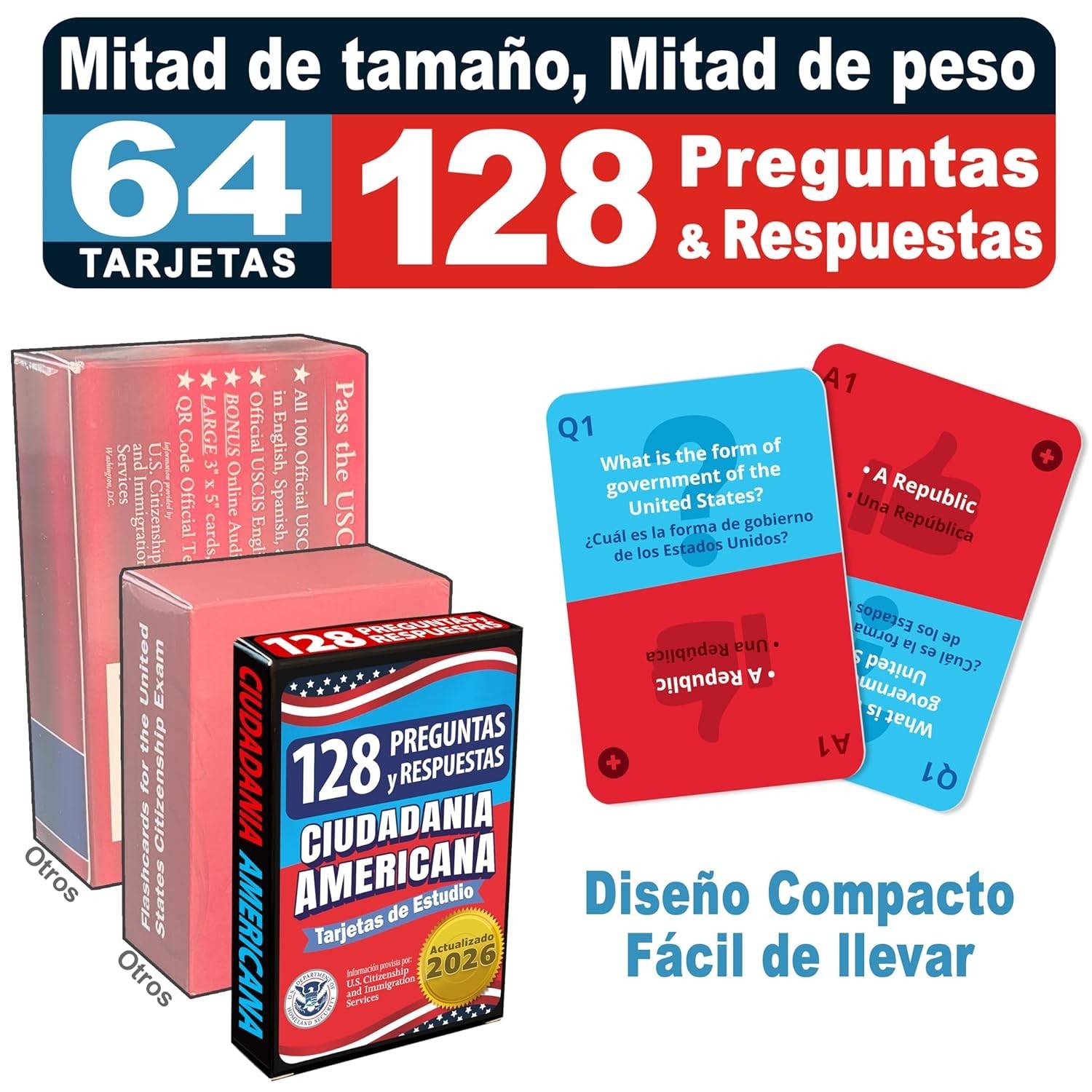128 PCS US Citizenship Flash Cards English Spanish USCIS Study Guide Set New USA