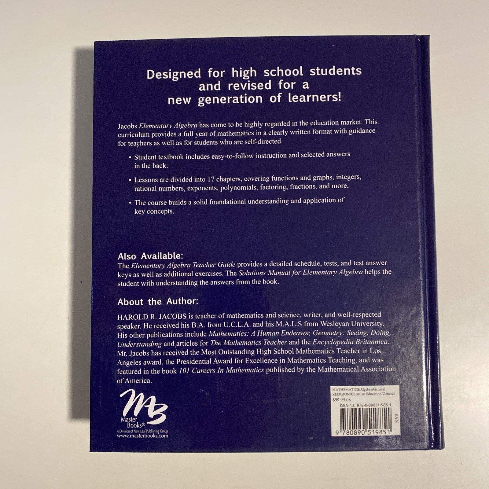 Master Books Elementary Algebra No Writing