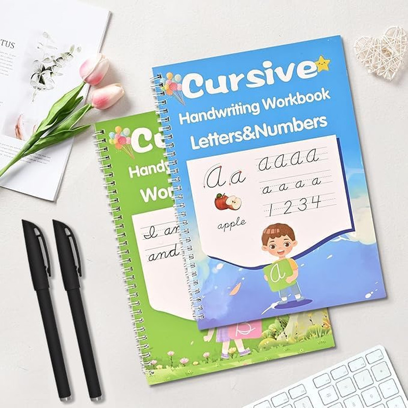 2 Pack Grooved Cursive Handwriting Workbook,Reusable Handwriting Practice Copybo