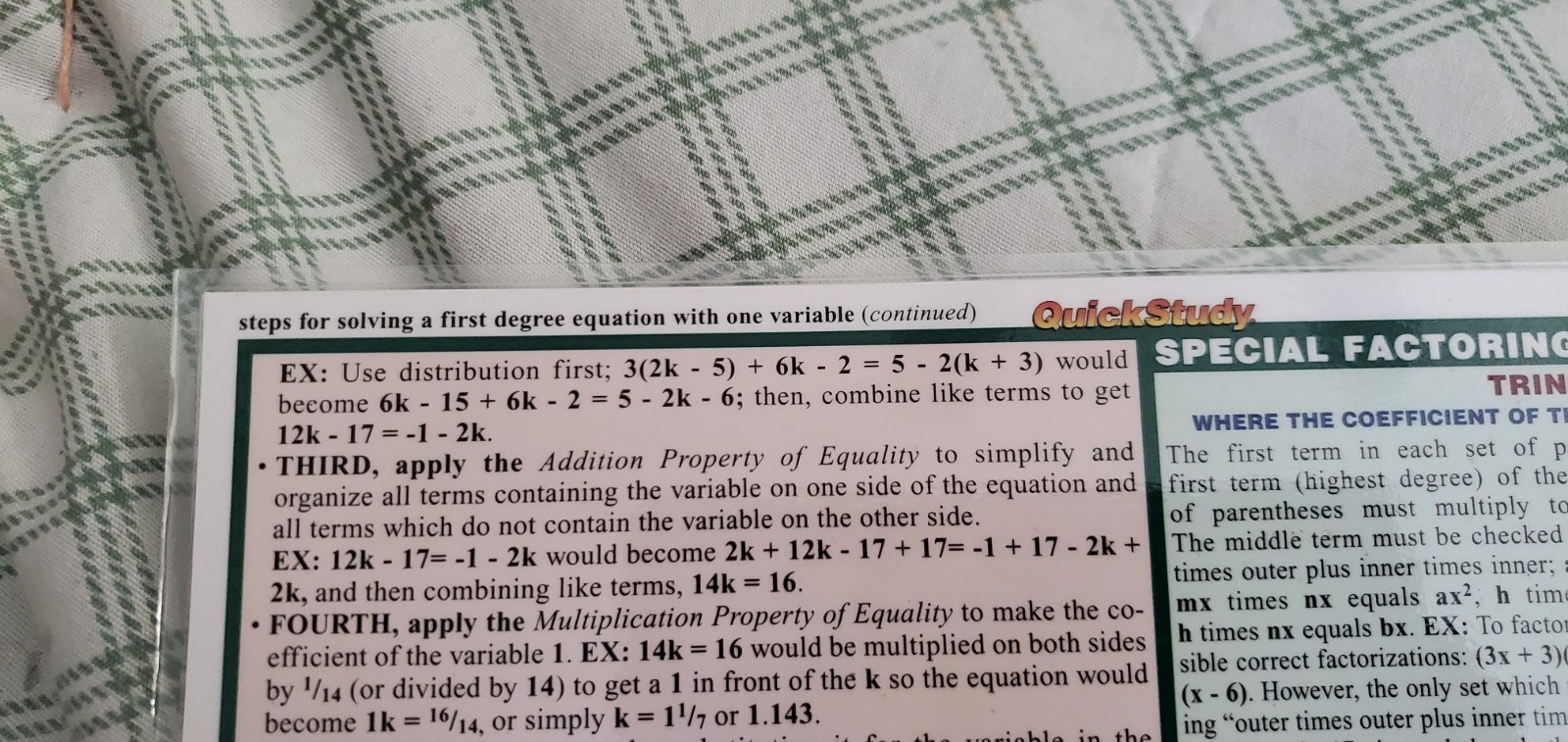ALGEBRA QUICK STUDY GUIDE BY BARCHARTS INC 2002 2005