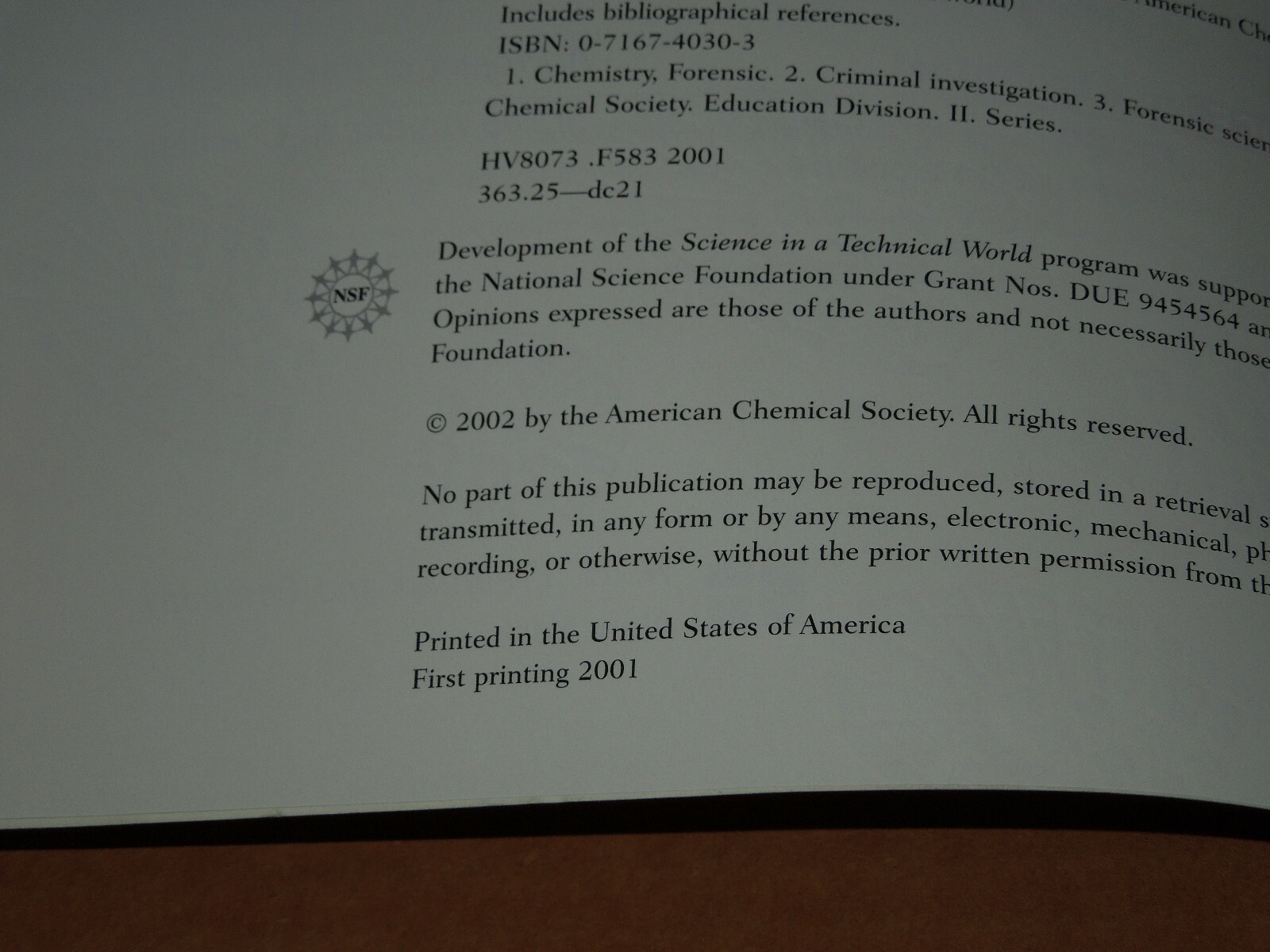 Science in a Technical World: Forensic Science by American Chemical Society 2001