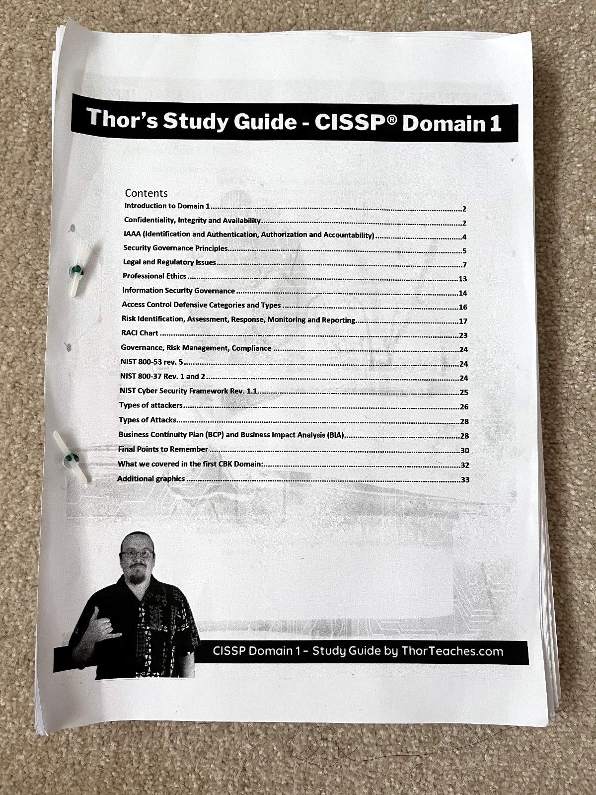 Thor Pedersen CISSP study notes for full lectures course (all domains 1 – 8)