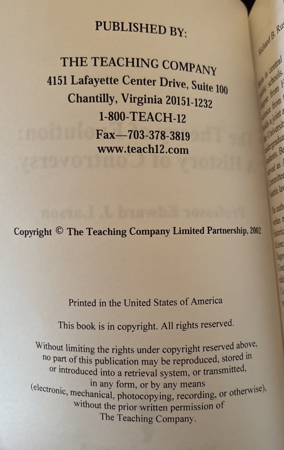 Teaching Co Great Courses Transcript The Theory of Evolution by E. Larson UGA