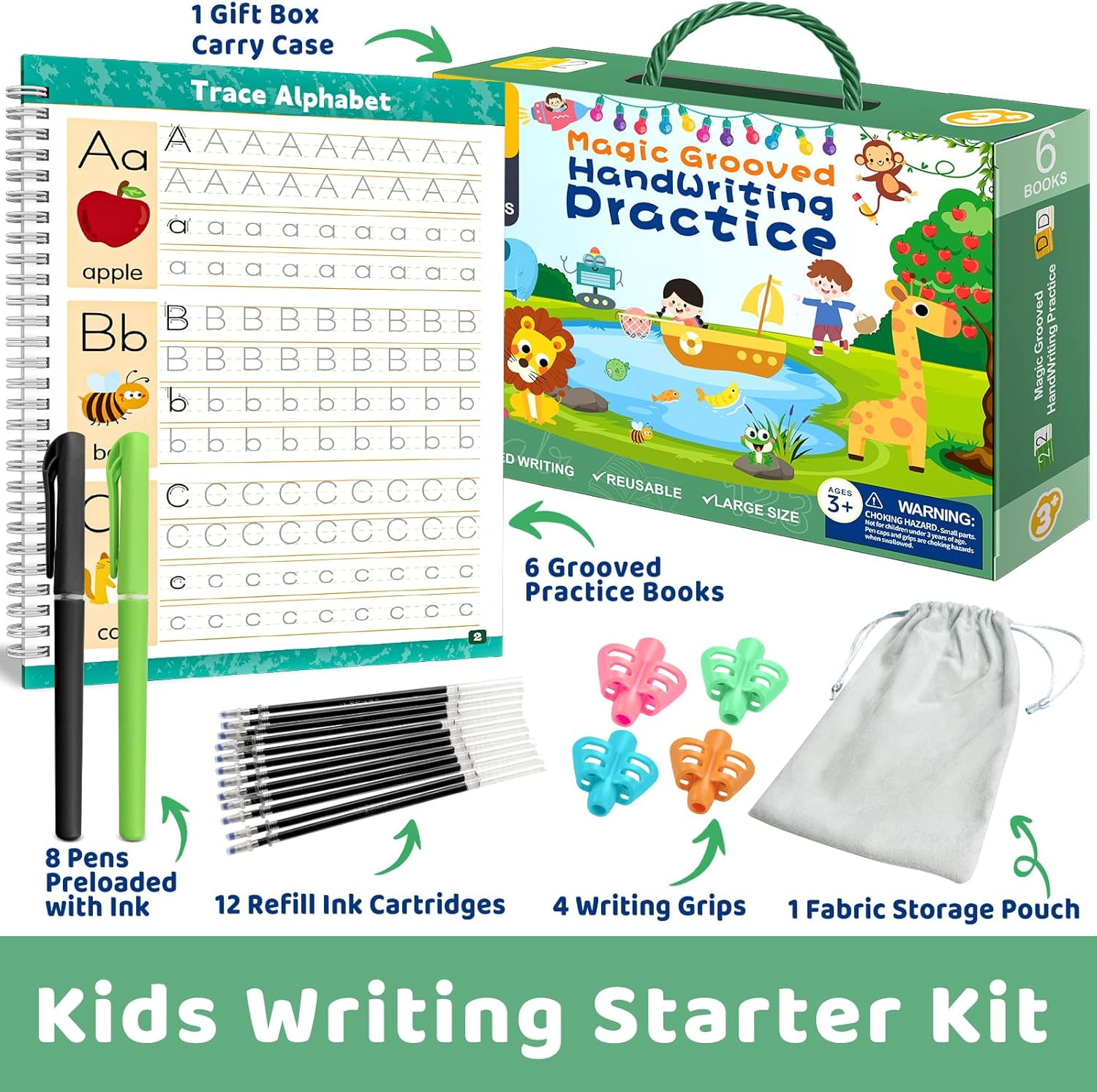 Magic Grooved Writing Practice Book for Kids Ages 3-8, Reusable 3D Groove Handwr