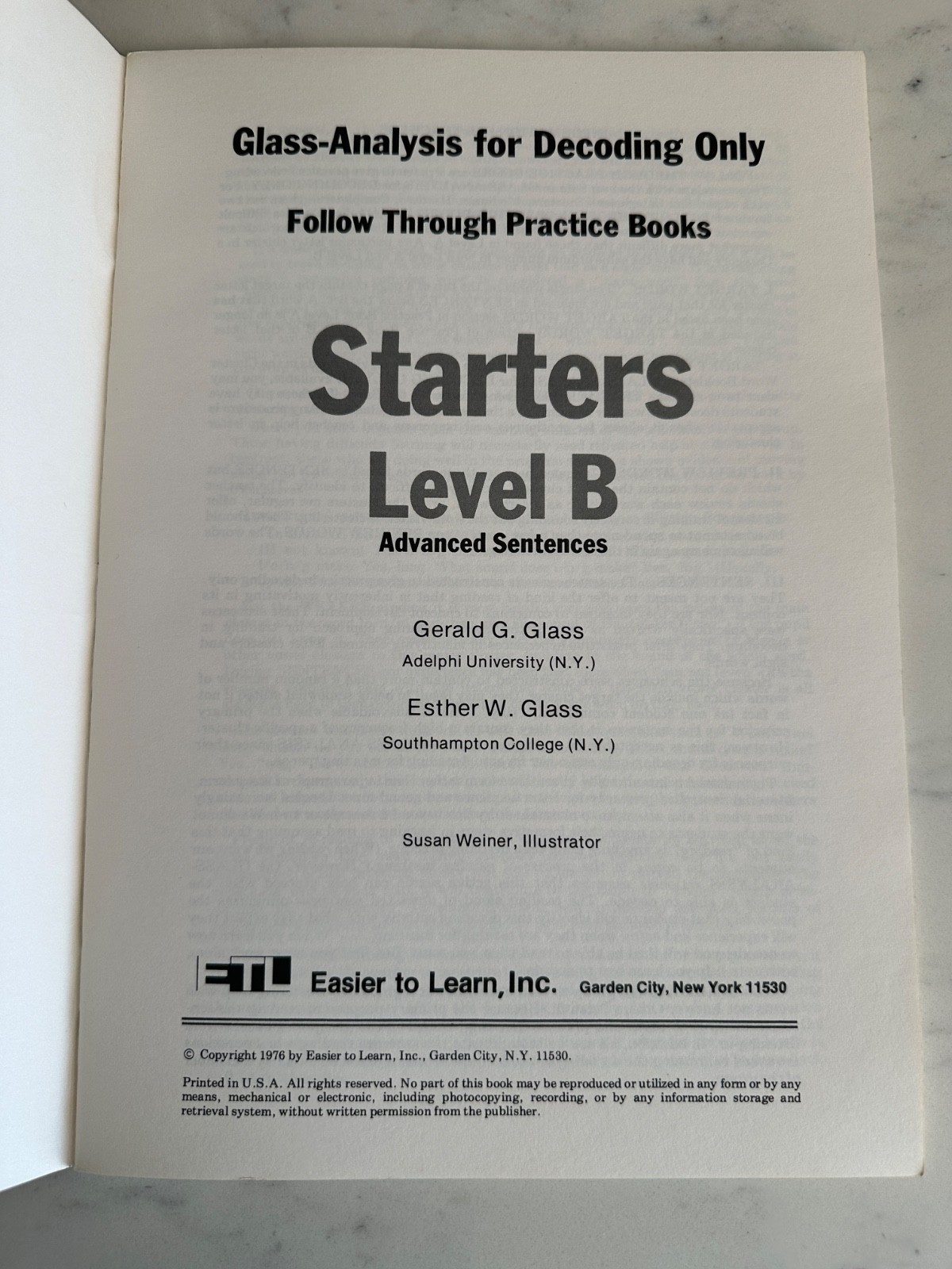 Vintage 1976 Glass-Analysis for Decoding Only Starters Level B Advance Sentences