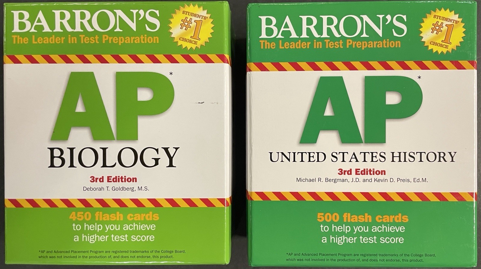 (2) Barron’s AP Biology & US History Flash Cards (2016, 3rd Edition, 2 Boxes) LN