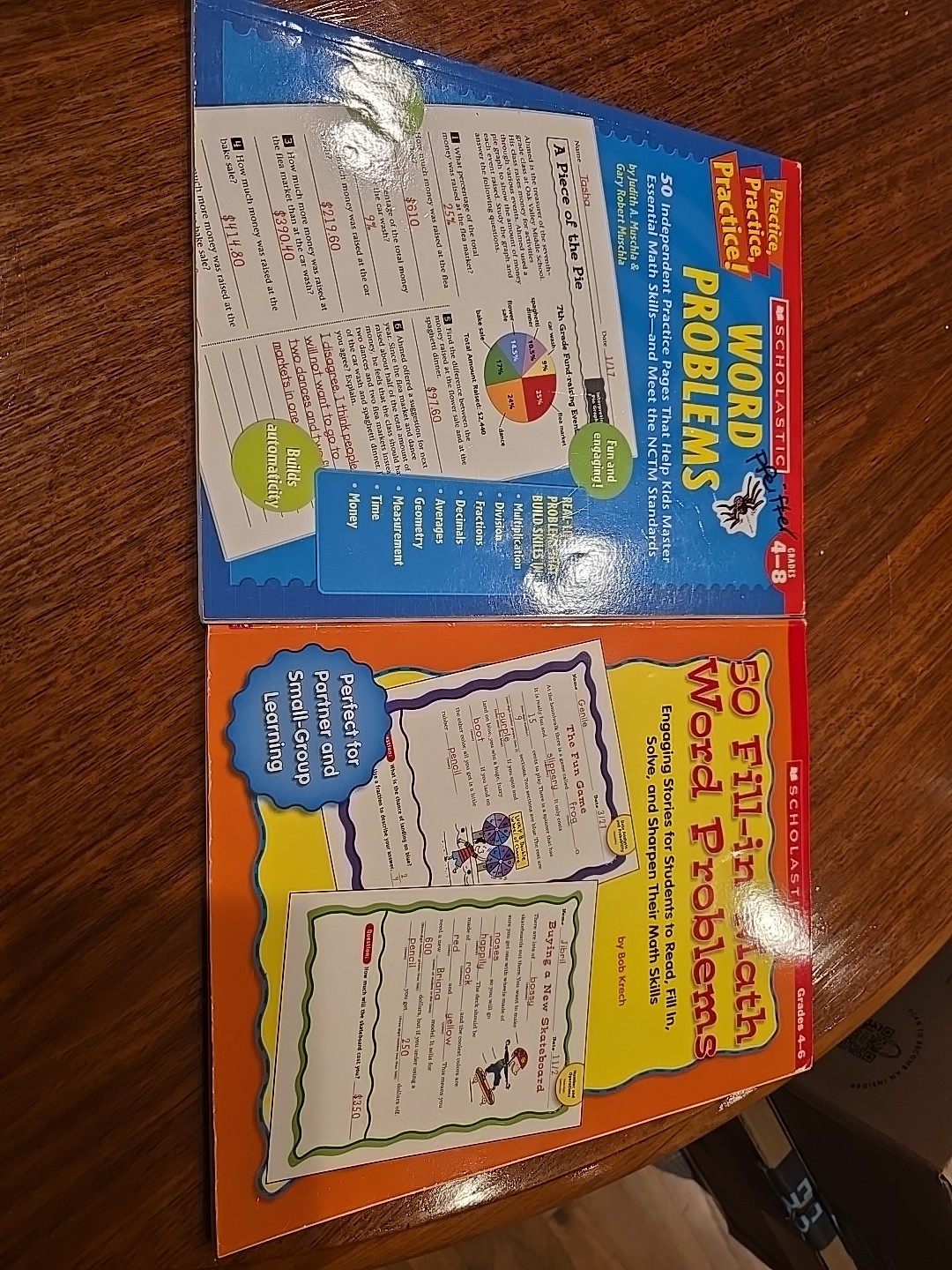 Set of 2 Scholastic Math Work Books Word Problems Homeschool grades 4- 8