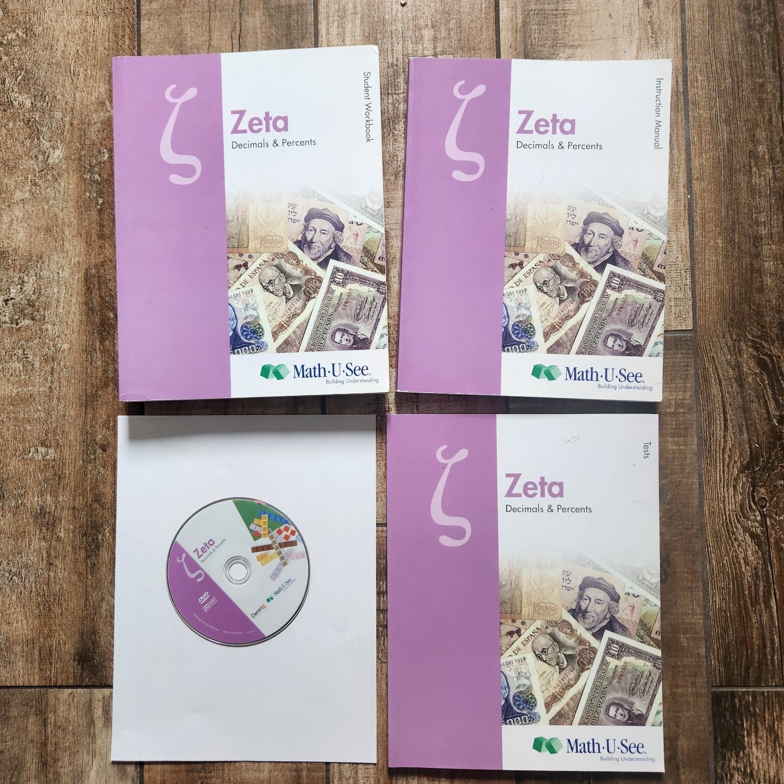 Math-U-See Zeta Curriculum Lot Decimals Percents Workbook Manual Tests DVD Kit