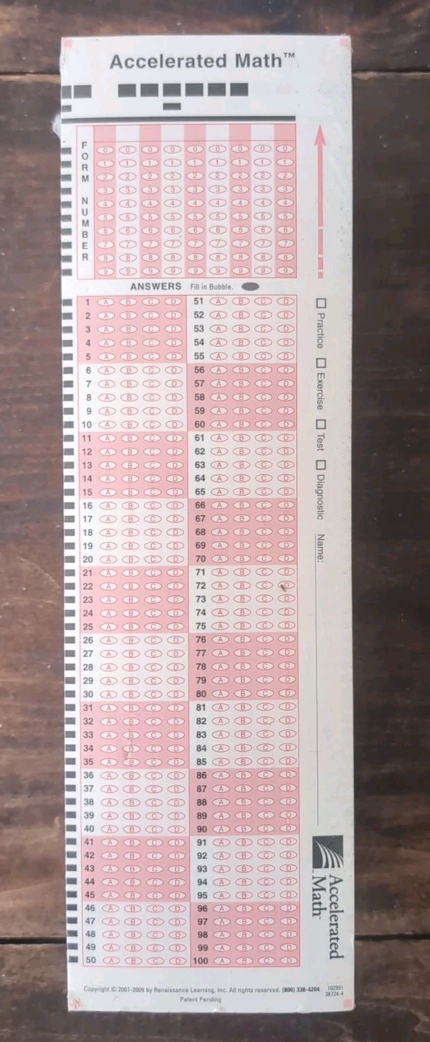 Accelerated Math Scan Cards a 500 Bundle Bubble Testing Cards 1 new