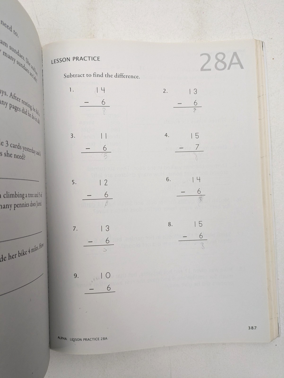 Math-U-See Alpha Single Digit Addition & Subtraction Workbook Tests Instructions