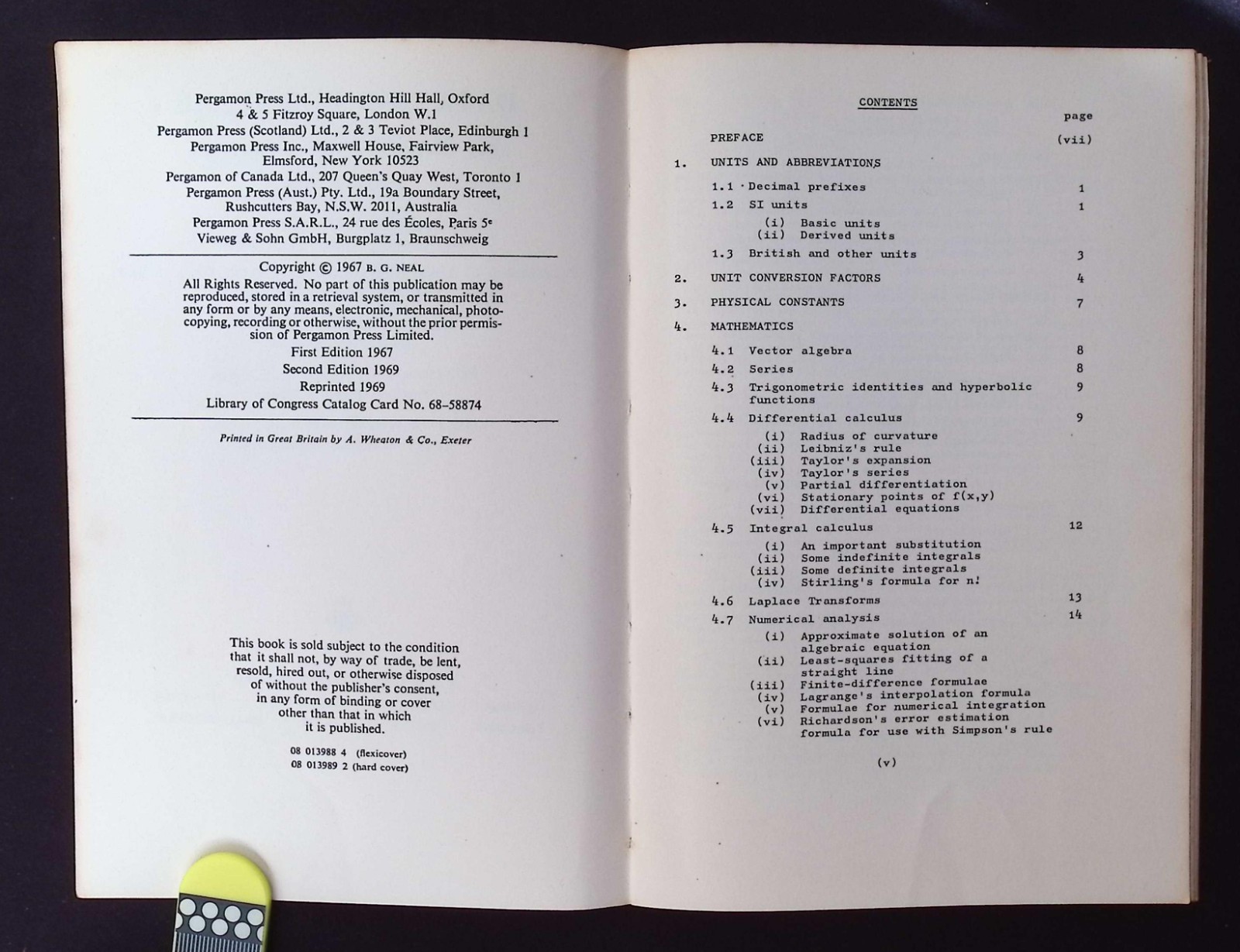 Data & Formulae for Engineering Students 2nd Edition, Anderson, Hum, Neal, 1969