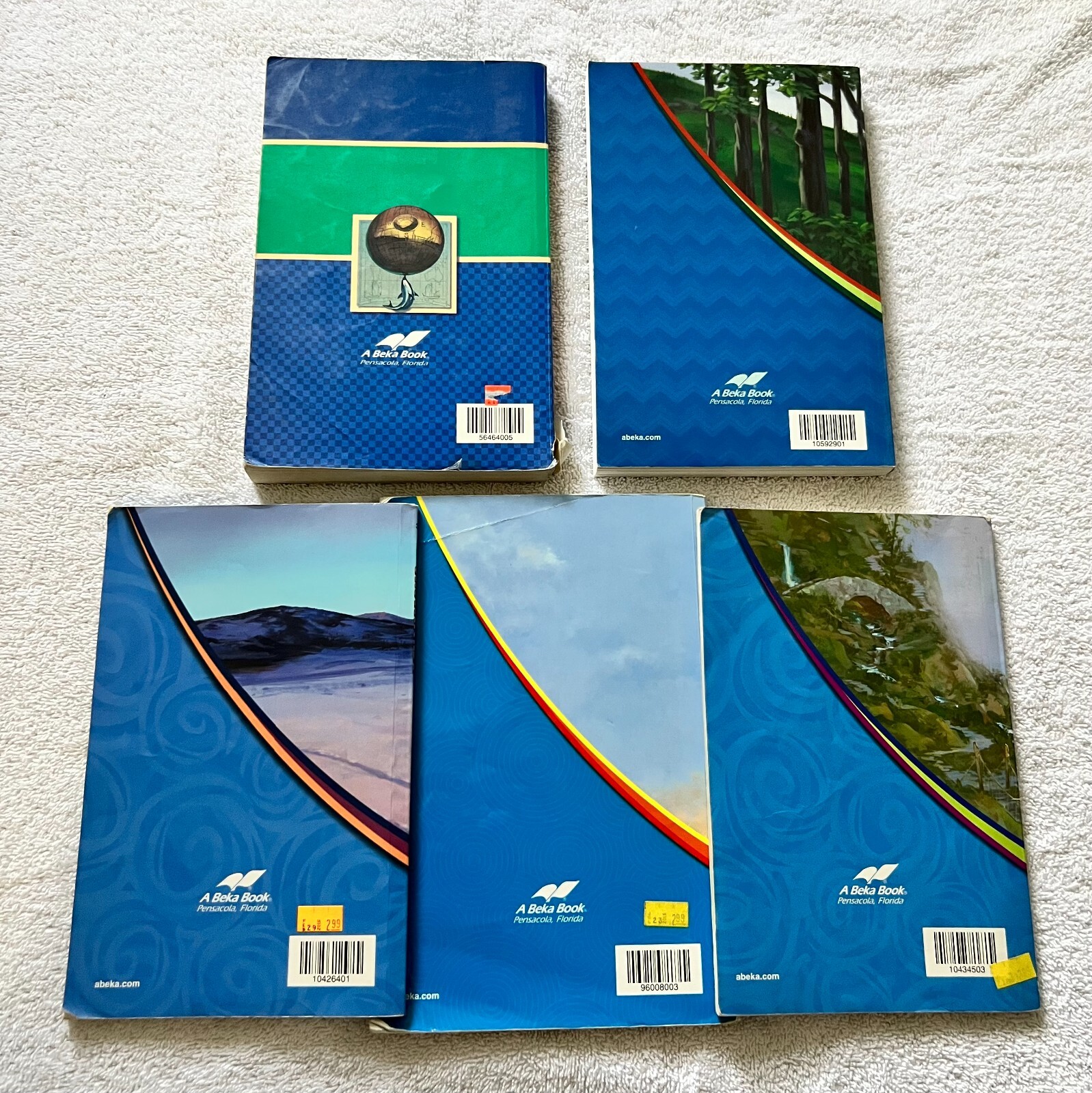 5 A Beka reading program books – from all different grade levels