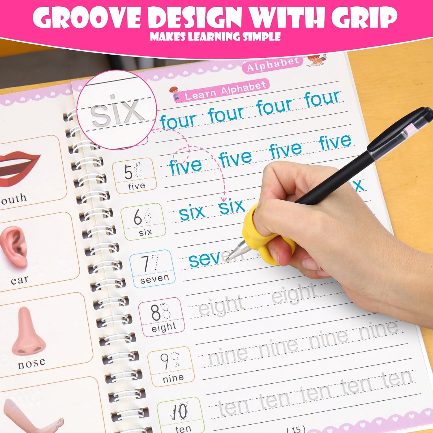 6 Pack Magic Grooved Writing Practice Books for Kids,Reusable Handwriting Practi