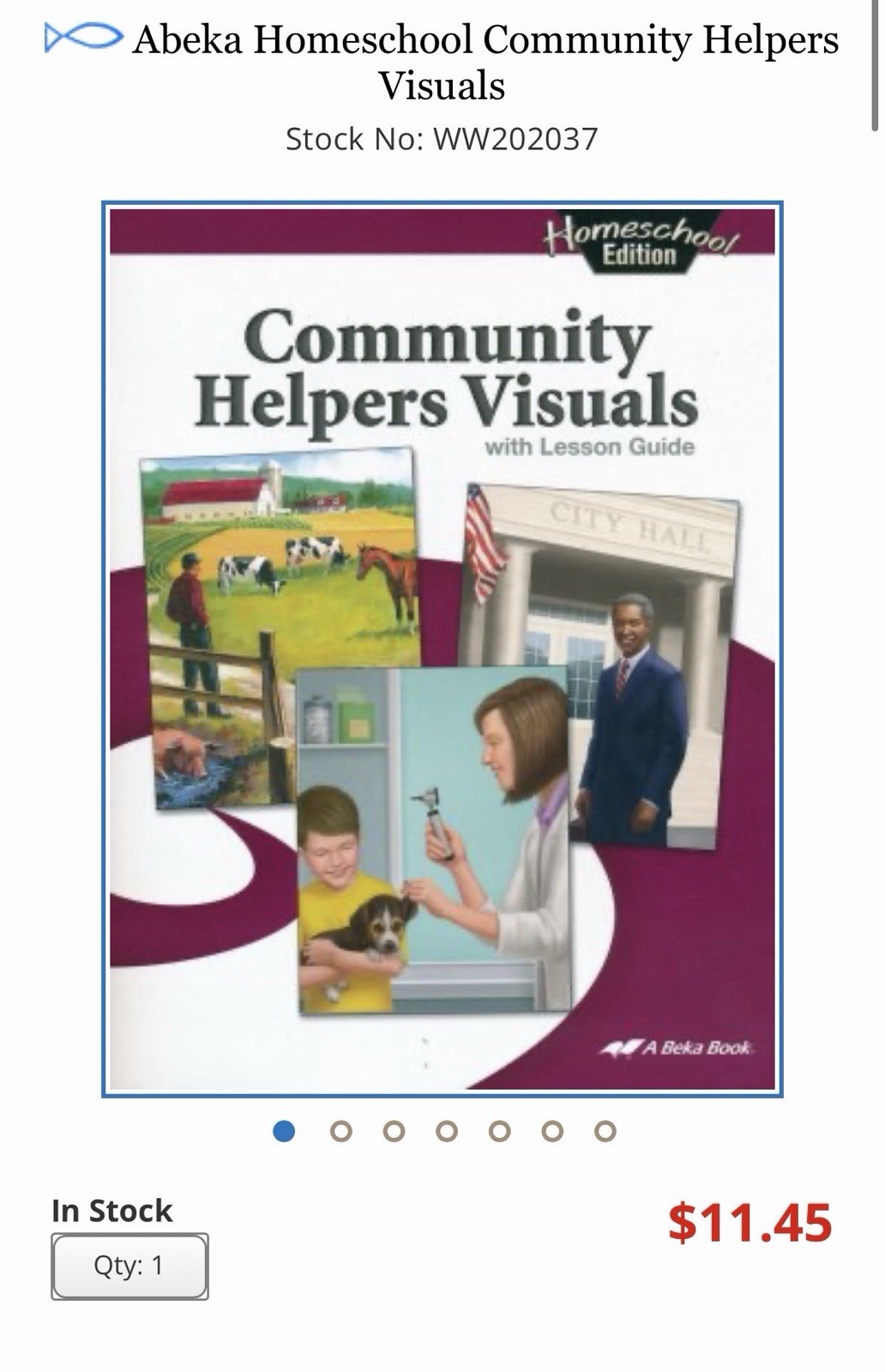 Abeka Community Helpers Visuals Kindergarten K5 1st Grade Brand New