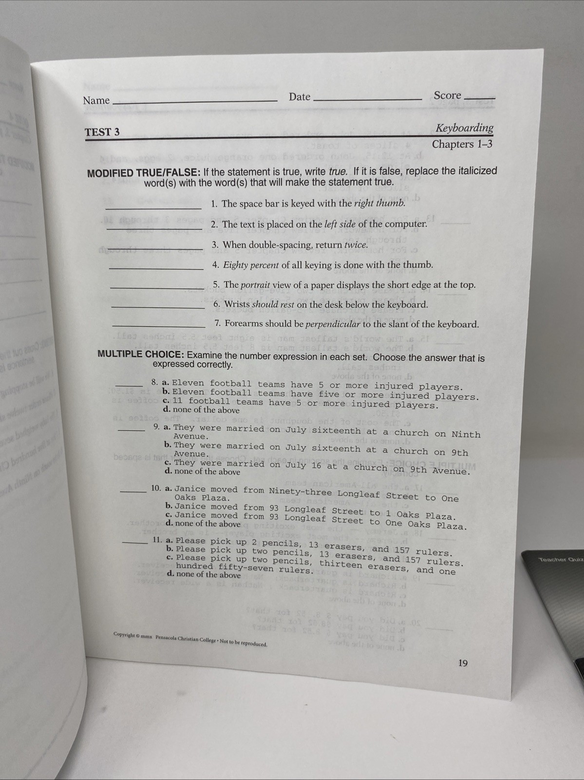 Abeka Keyboard & Document Processing Lot 3 Teacher Keys Quizzes 2nd Ed