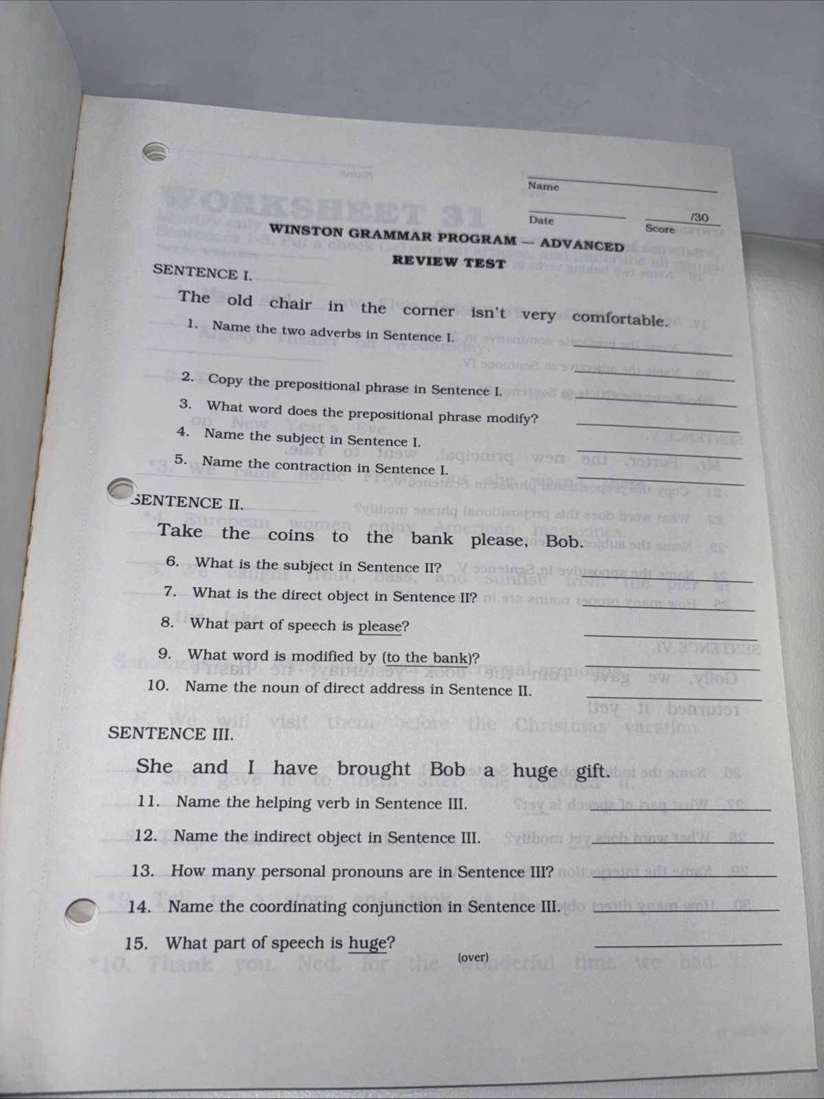 WINSTON GRAMMAR PROGRAM Basic & Advanced Supplemental Teacher Workbook Cards SET