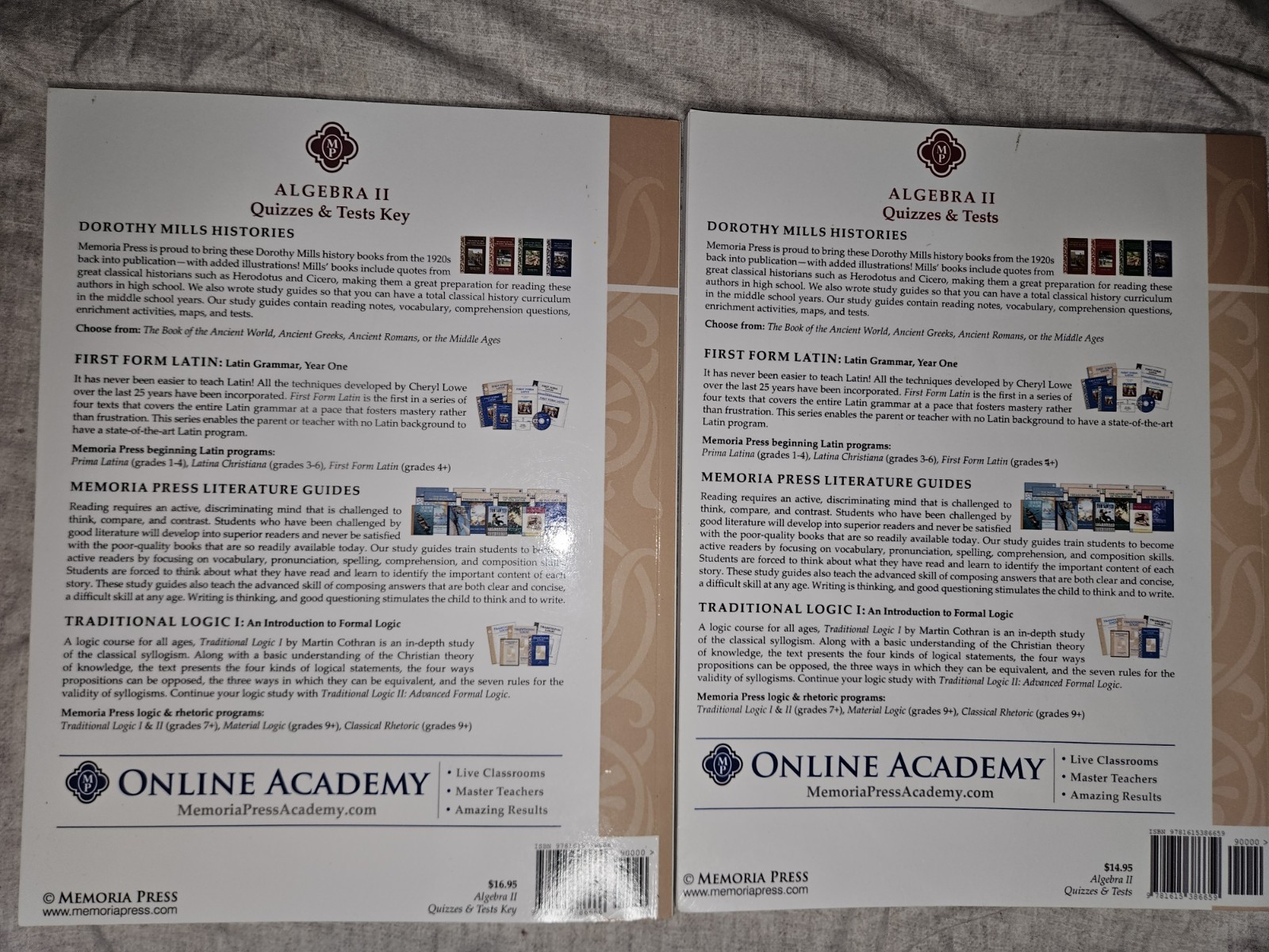 Algebra II Memoria Press Quizzes And Tests And Key