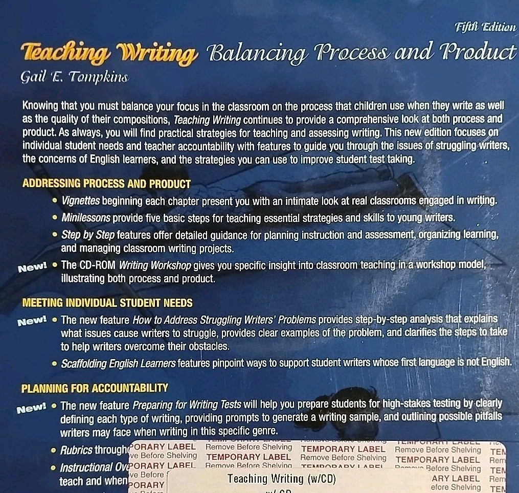 Teaching Writing Balancing Process and Product Fifth Edition NEW CD enclosed