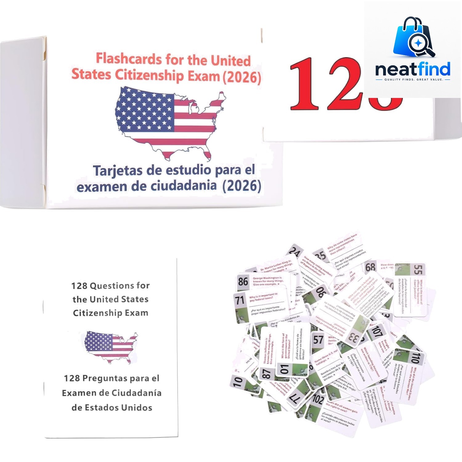 Citizenship Flash Cards 2026, 128 Official USCIS Civics Questions and Answers…