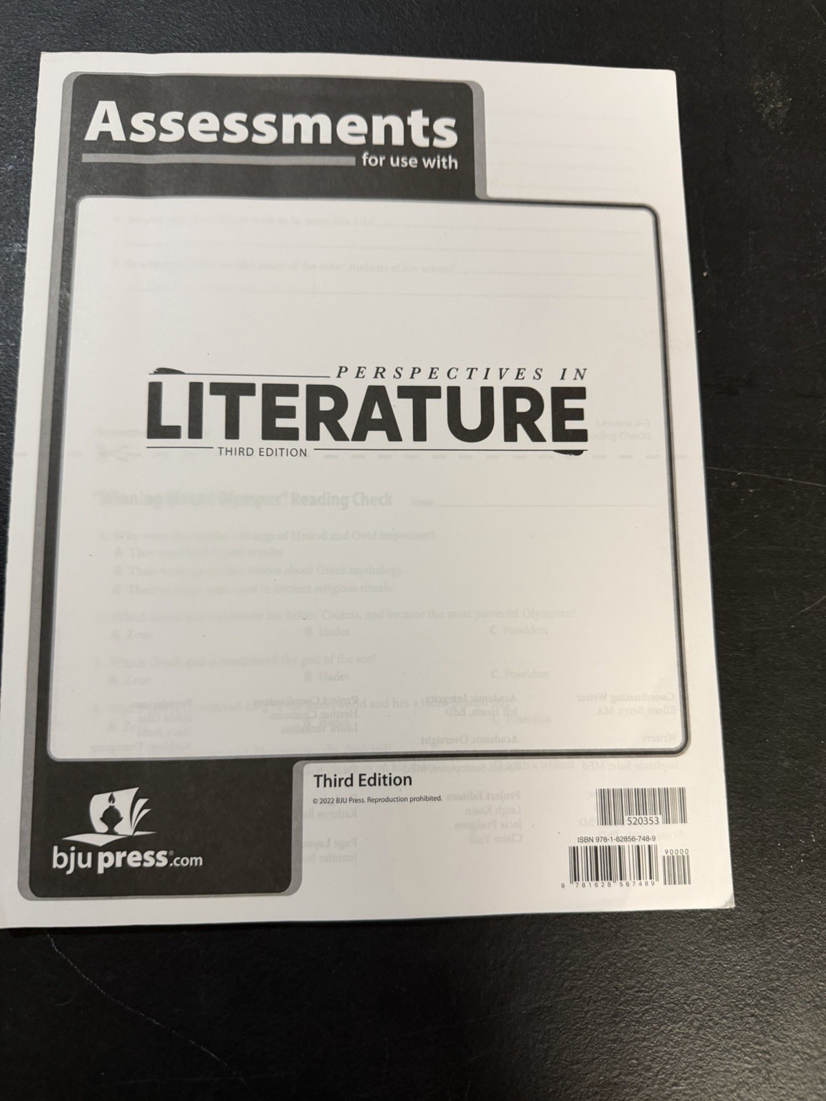 BJU Reading 6 Perspectives In Literature Assessments