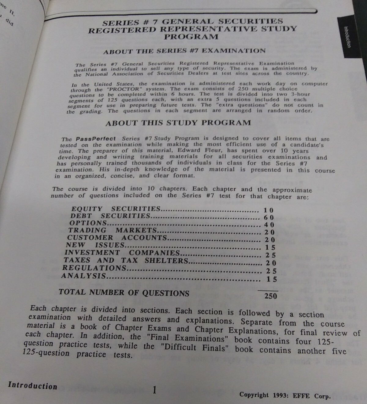 Registered Representative Series 7 Study Program Pass Perfect 1993 volume 1
