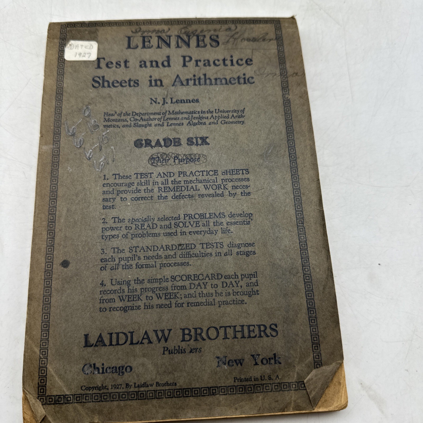 Lennes Test Practice Sheets Arithmetic Grade Six Laidlaw Schoolbook (37-26)