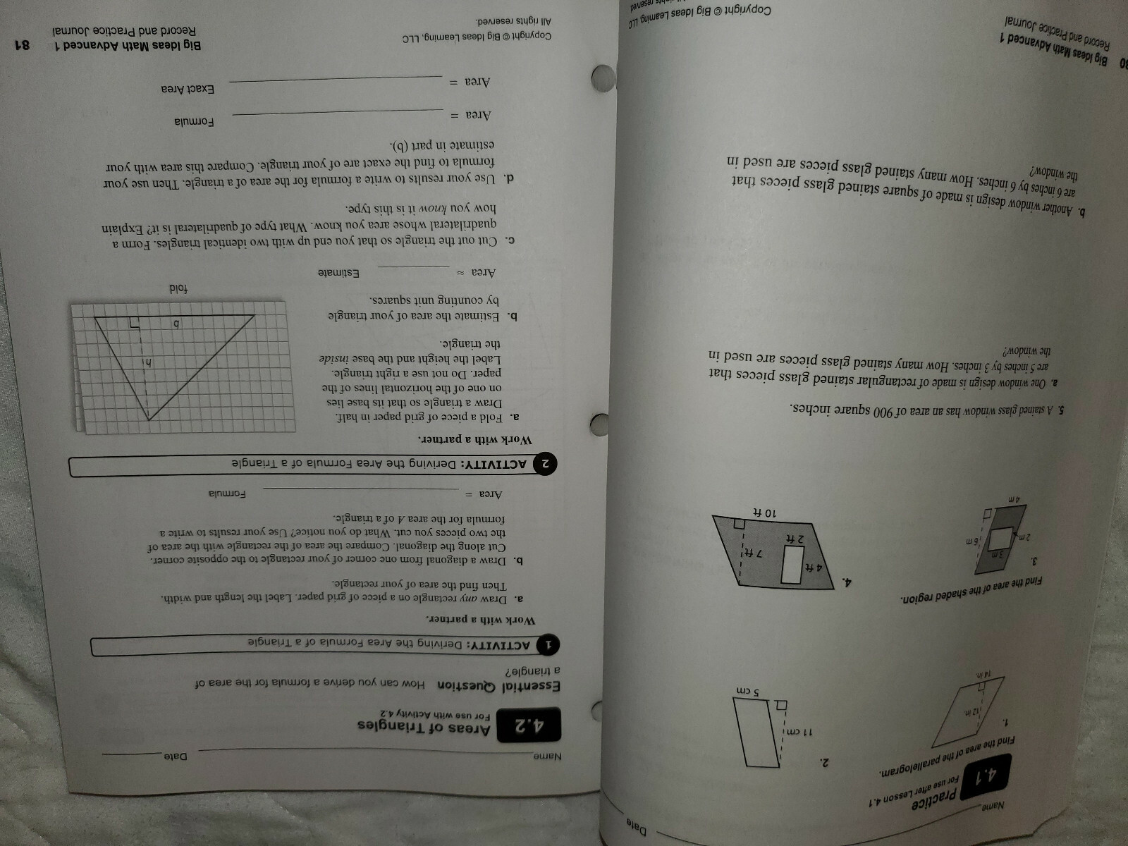 Big Ideas Math Advanced 1 Record Practice Journal ~Workbook Activity Common Core