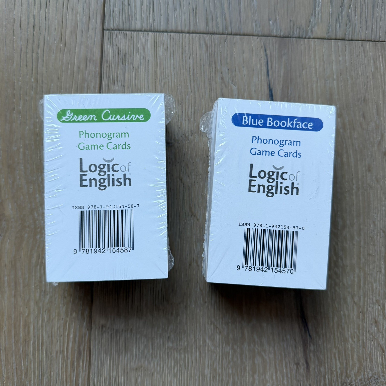 Logic of English Green Cursive & Blue Bookface Phonogram Game Cards Set