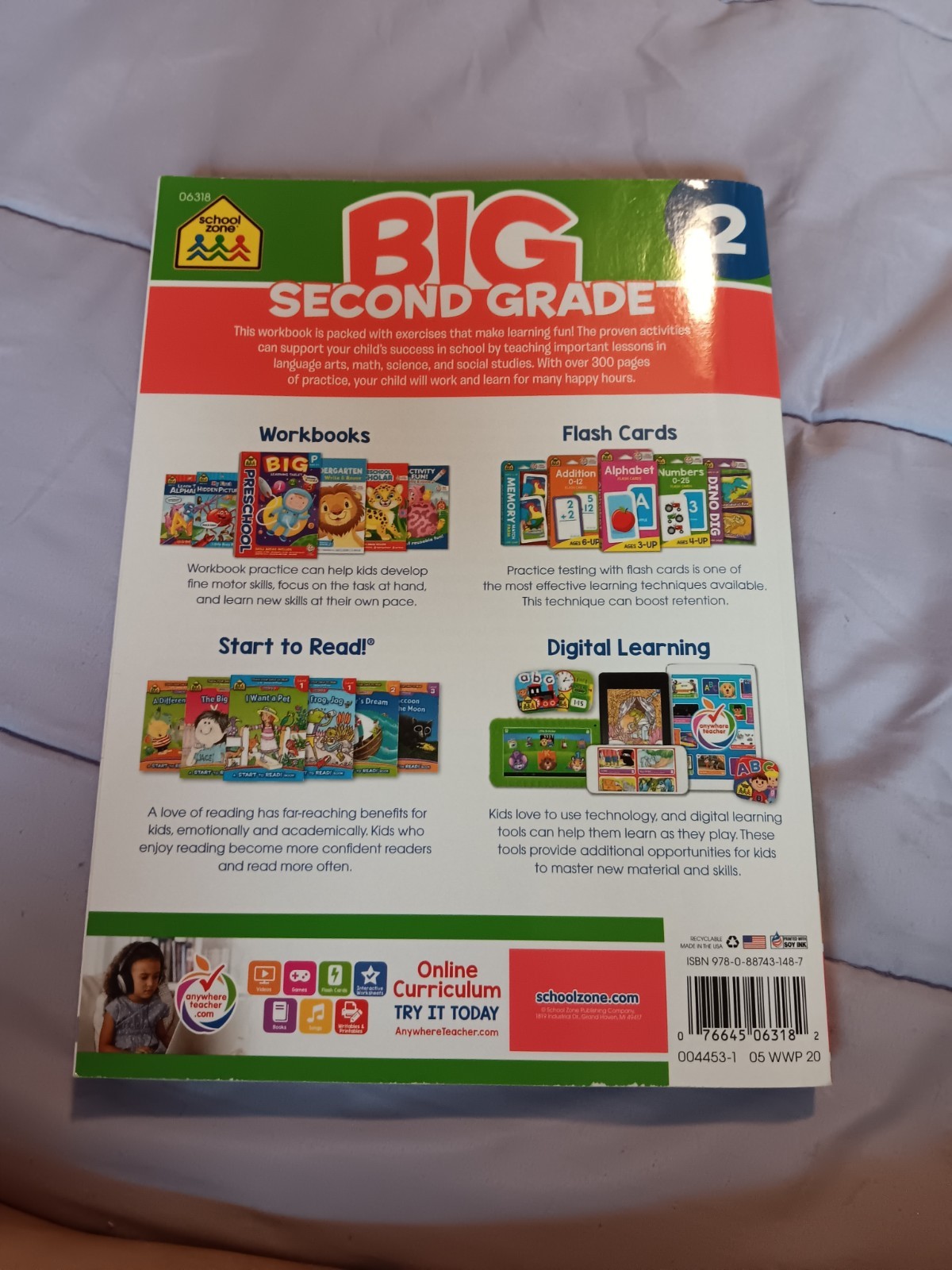 School Zone Big Second Grade Workbook Ages 7-8 Paperback Math Reading 208pg