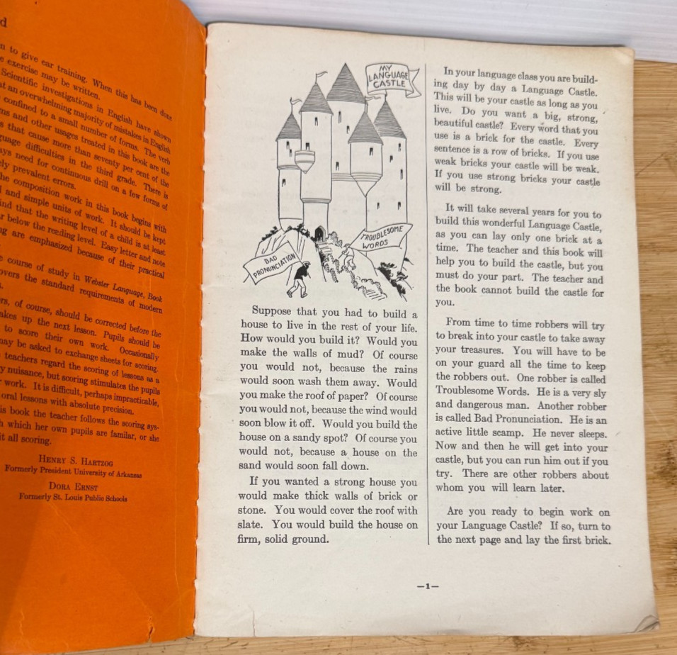 Webster Language 1936 Combined Workbook & Textbook for 3rd Grade Hartzog & Ernst