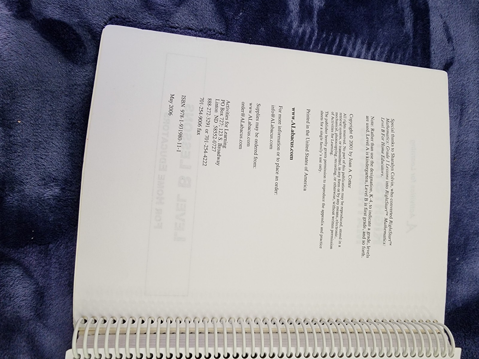 RightStart Mathematics Math Level B Lessons Teacher’s Manual by Joan Cotter