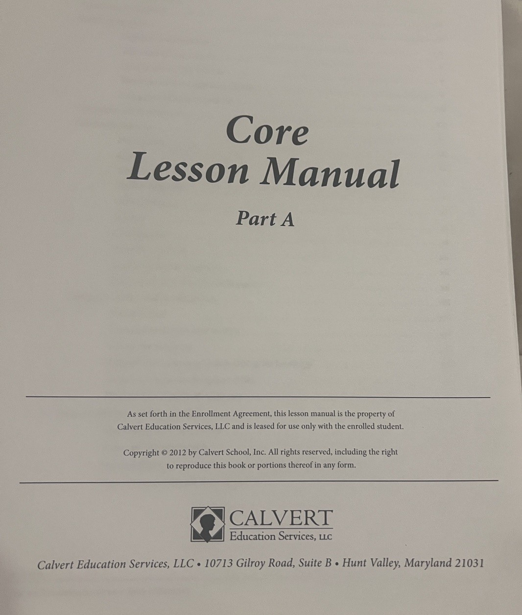 Calvert School 7th Grade Core Lesson Manual Parts A & B Homeschool Teacher guide