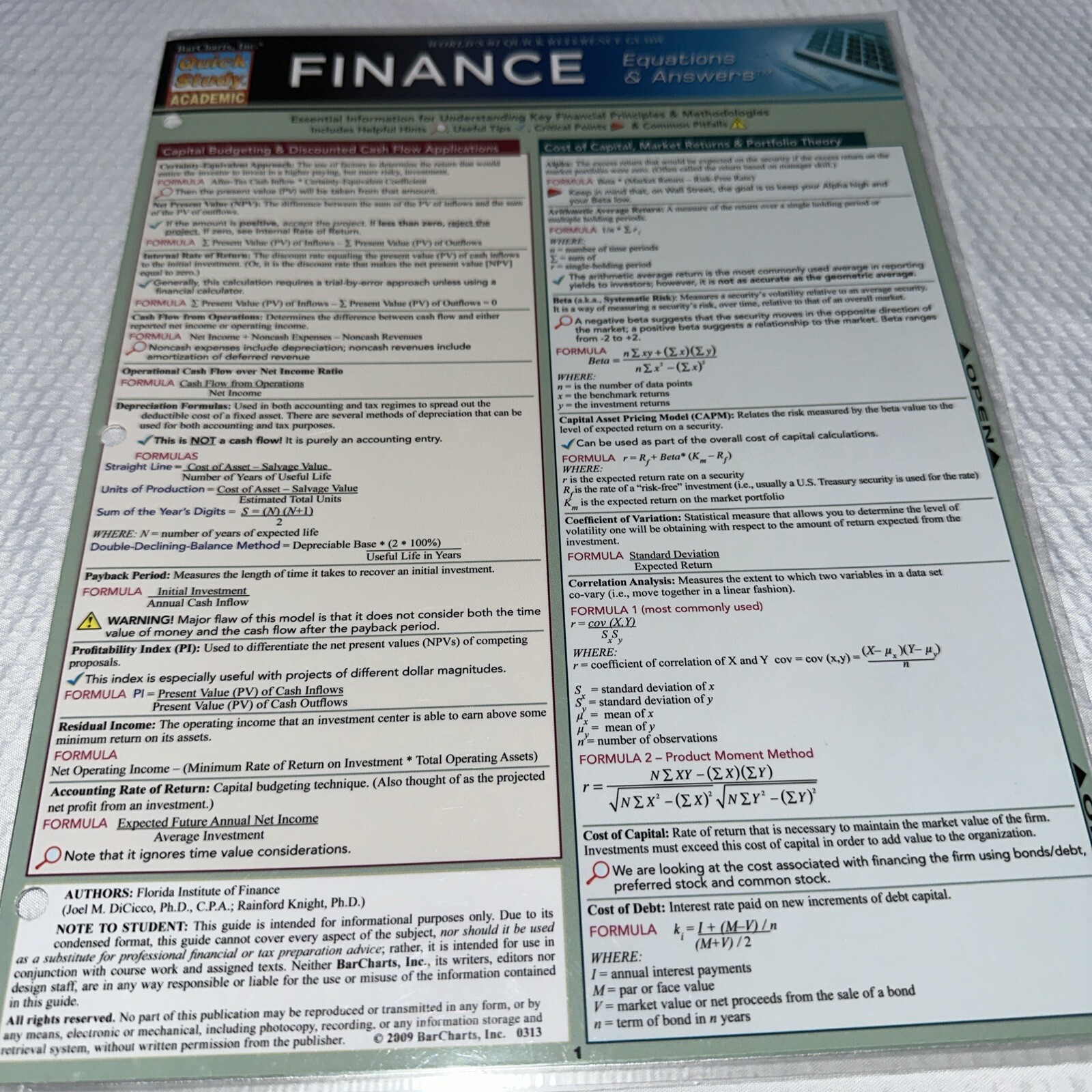 Quick Study Acedemic: Finance Laminated Study Guide; Boost Grades Brand New