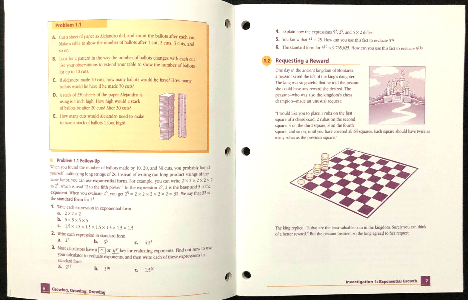 8th Grade – Connected Math – GROWING, GROWING, GROWING – Student Workbook