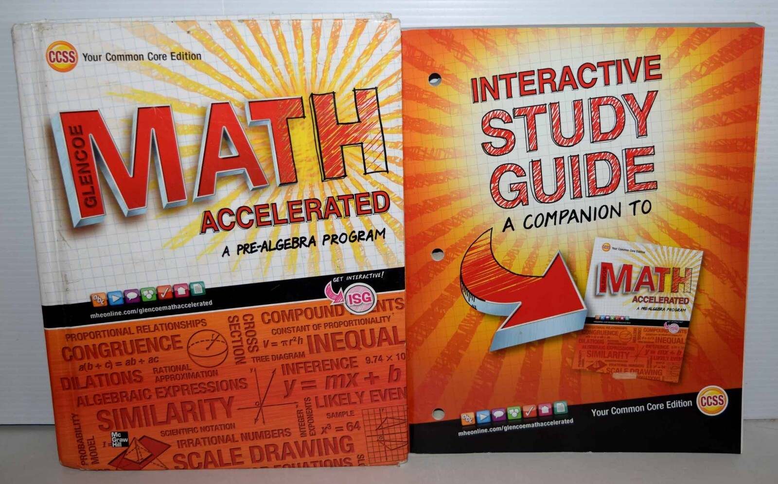 Glencoe Math Accelerated PRE-ALGEBRA 2014 Student Textbook & Study Guide Set