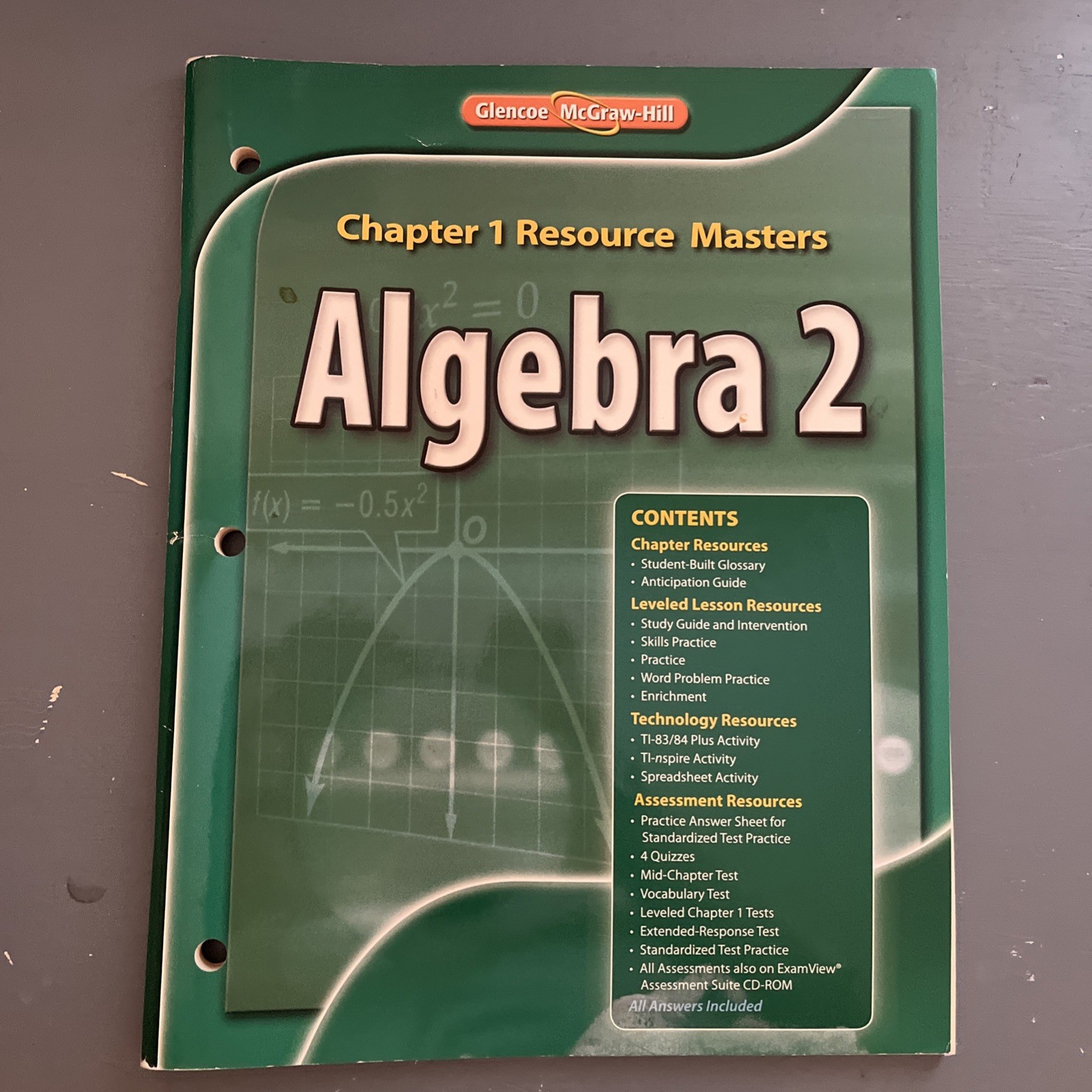 Algebra 2 Chapter 1 Homework Practice Workbook by McGraw Hill…
