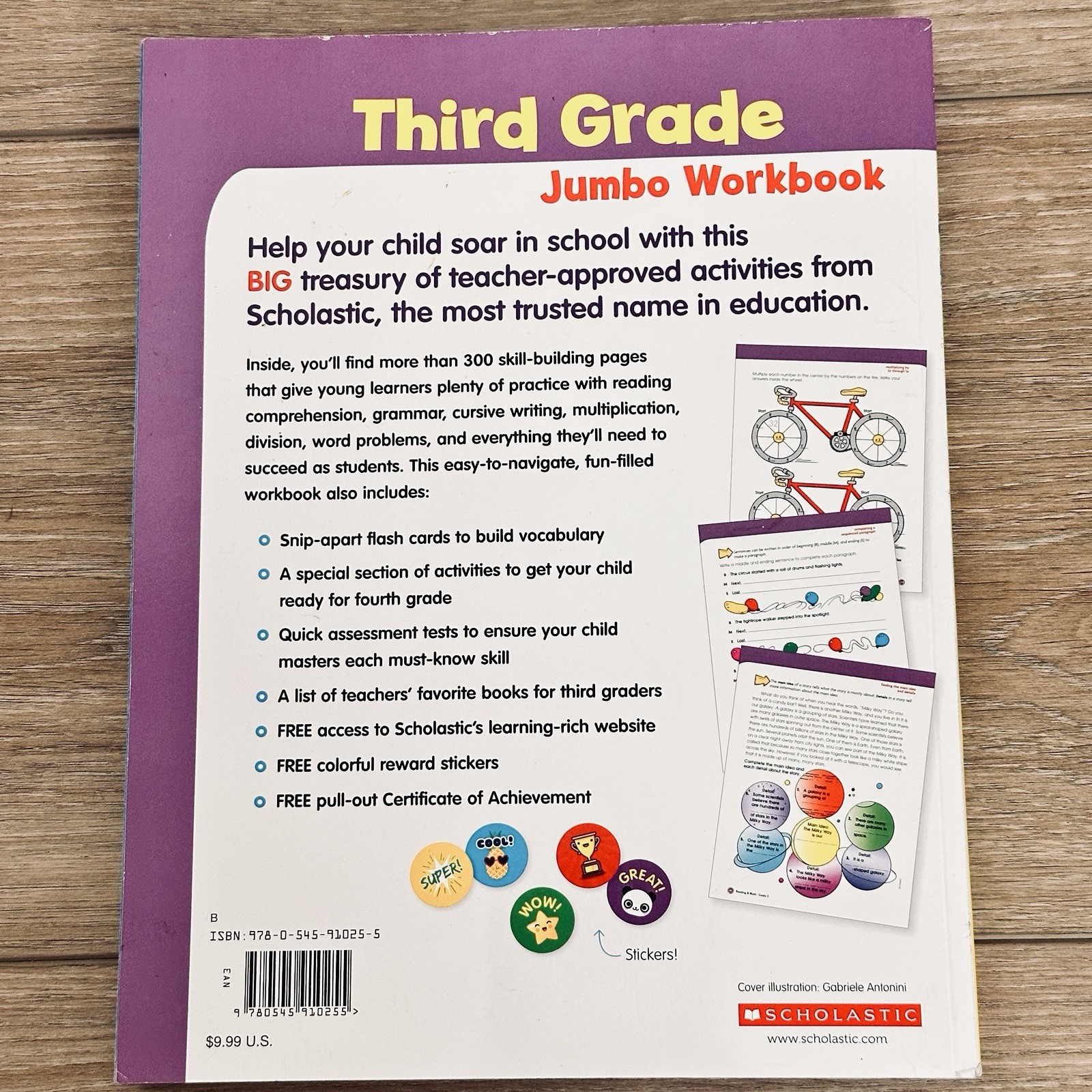 Scholastic 3rd Grade Jumbo Workbook Math Reading Writing Grammar Science Vocab