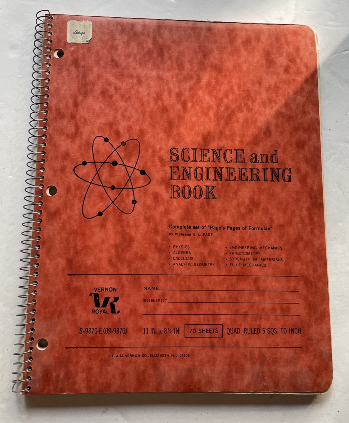 Science And Engineering Notebook, Quad Ruled (5sq/in), Vernon Co. N. J.
