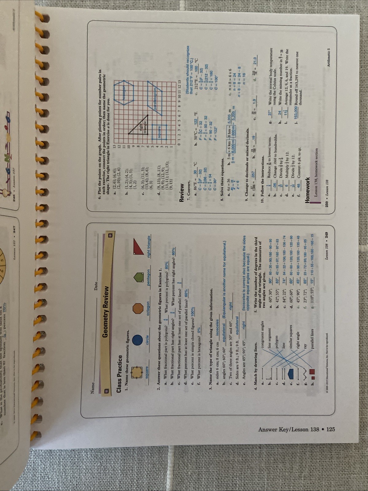 Abeka ARITHMETIC 5 ANSWER KEY to student work-text 5th grade math teacher 4th ed