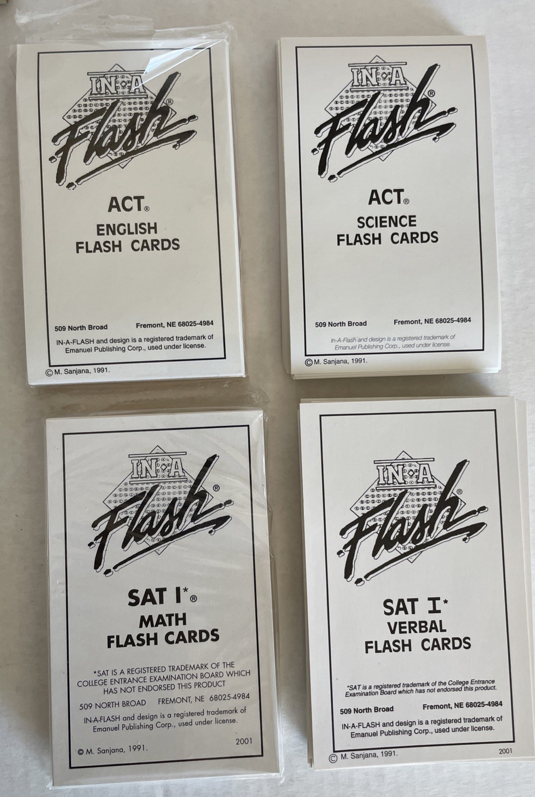 In A Flash SAT I Math Verbal Act English Science Flash Cards 1991 Editions