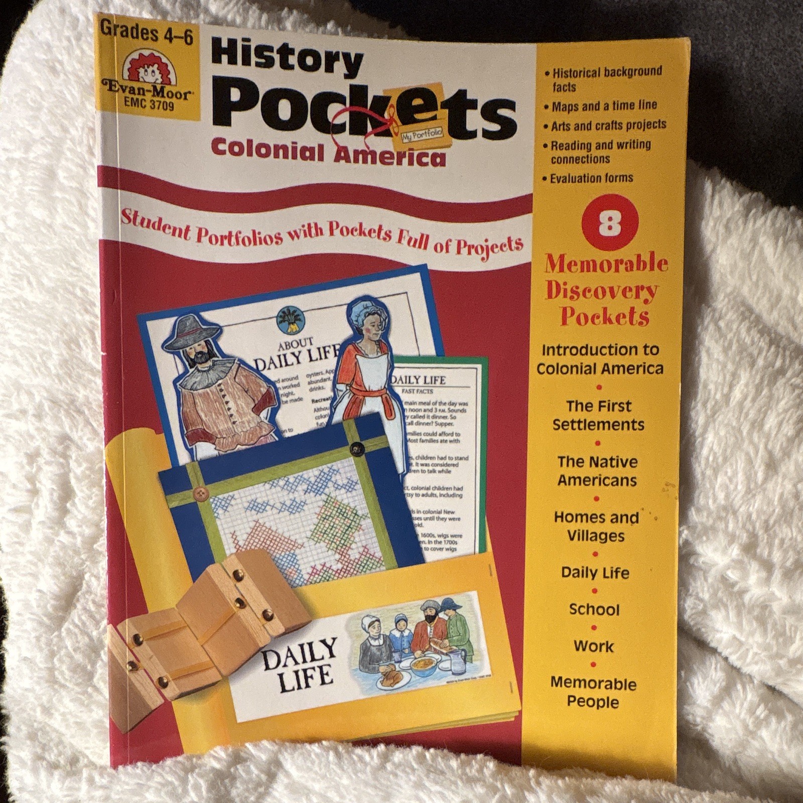 Evan-Moor History Pockets Colonial America Study Guide Grades 4-6 EMC 3709