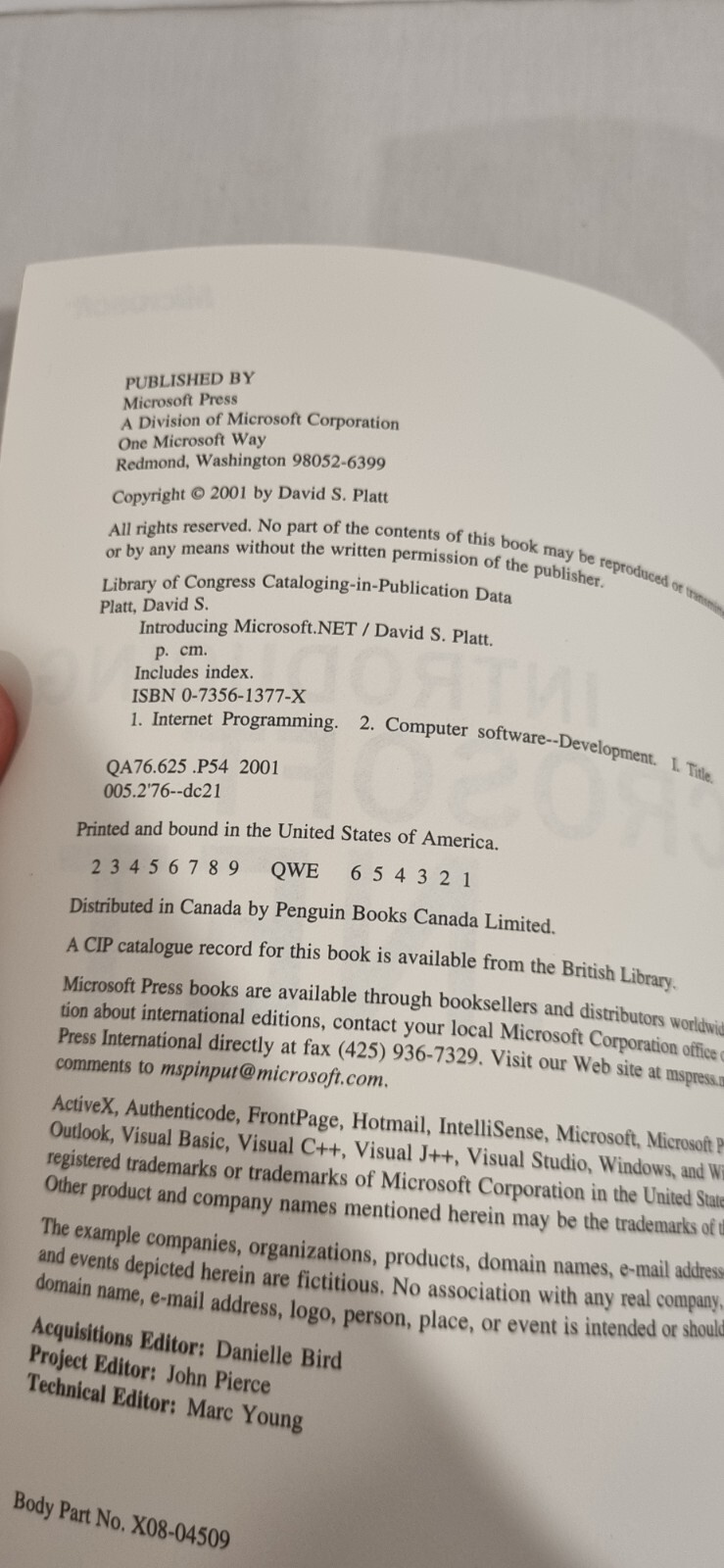 Introducing Microsoft® .NET, David S. Platt 2001 First Edition