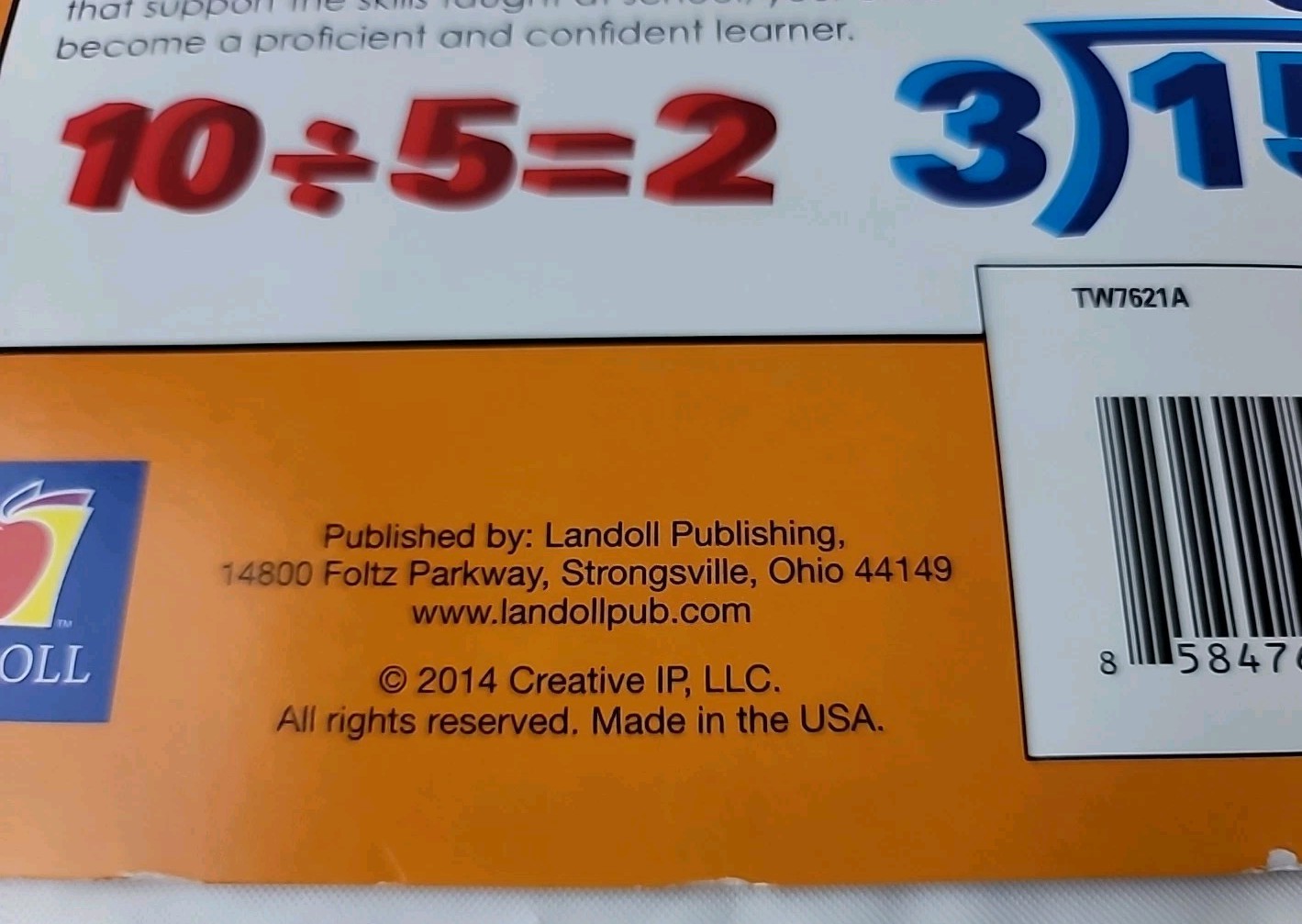 Common Core Landoll Division Math Skill Workbook Third Grade Educational New
