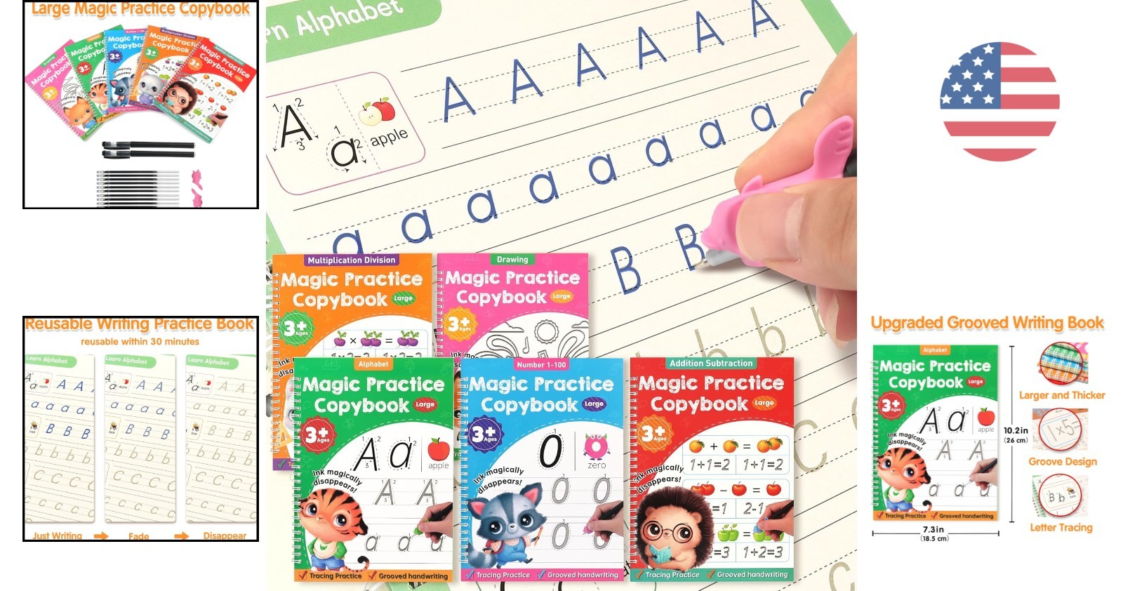 Large Reusable Grooved Practice Copybook for Children Ages 3-8 – Learn Writing