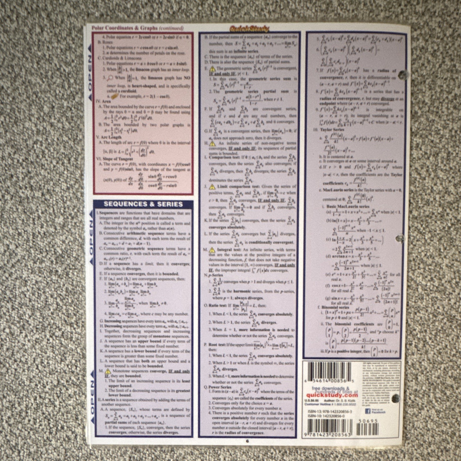 Quick Study Academic Calculus Equations & Answers Laminated Pamphlet Guide